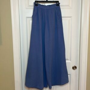 Aeri Crinkle Gauzy Wide Legs Paper Bag Waist Pants Size Large Blue High Rise